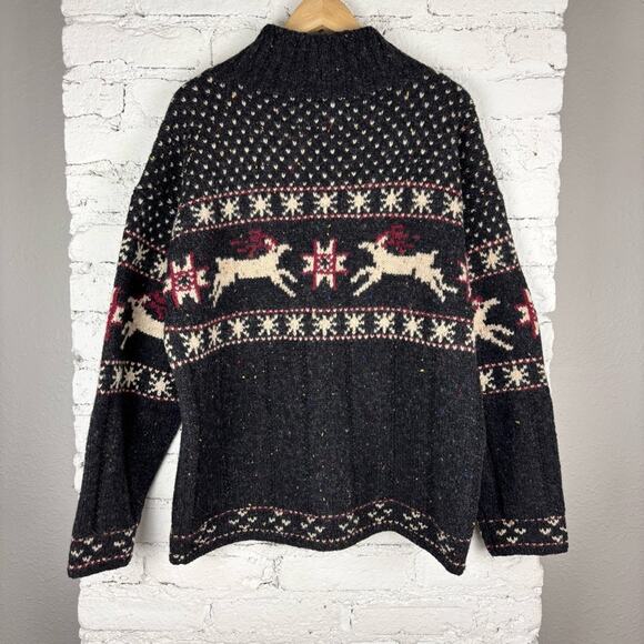 Vintage Lands End 100% Wool Reindeer Sweater - Picture 5 of 6